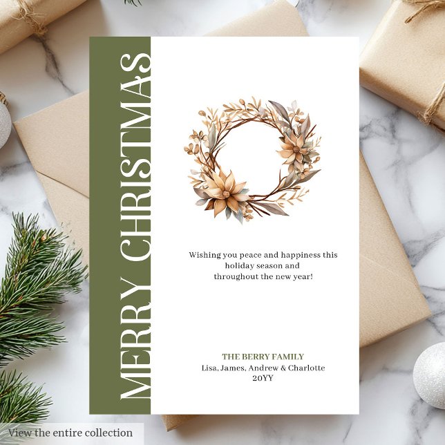 Carte de vœux classique neutre avec couronne de No (Classic neutral Christmas wreath greeting card )