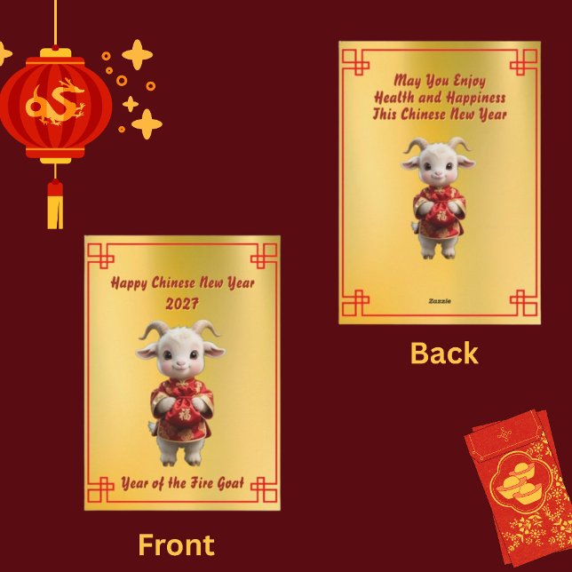 Carte de vœux CNY Chèvre avec Poche d'Argent Rouge (Créateur téléchargé)