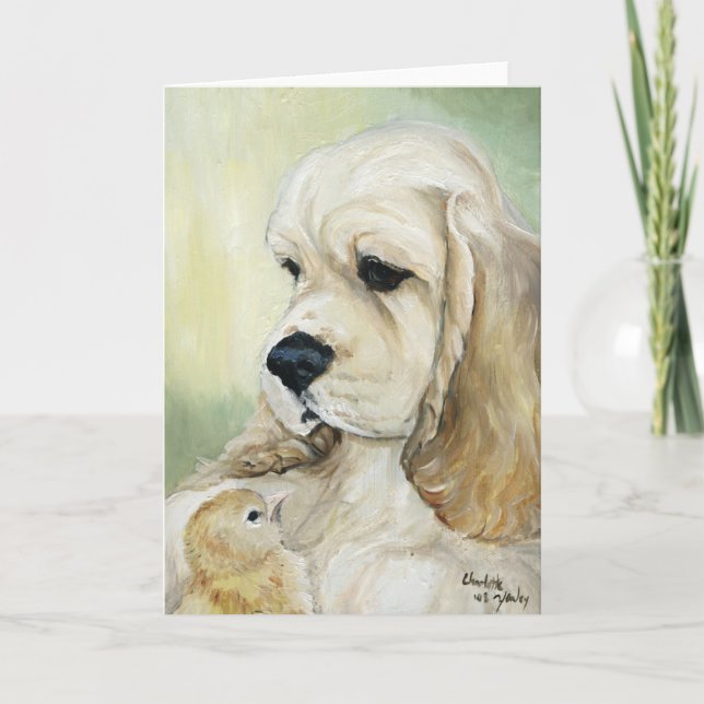 Carte de voeux "Cocker Spaniel & Chick" Chien Art (Devant)