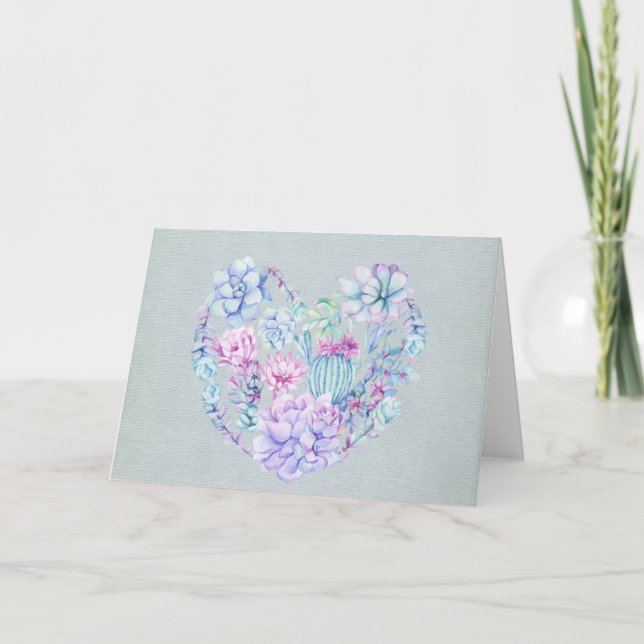 Carte de vœux cœur de succulentes aquarelle (Devant)