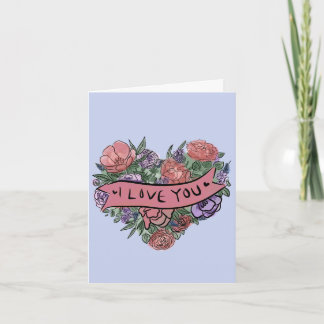 Carte de vœux cœur floral Je t'aime