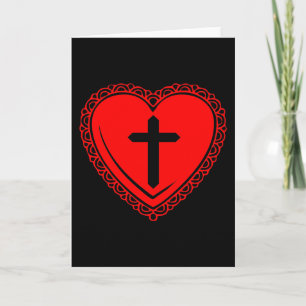 Carte de vœux Cœur gothique + Croix (Noir + Rouge)