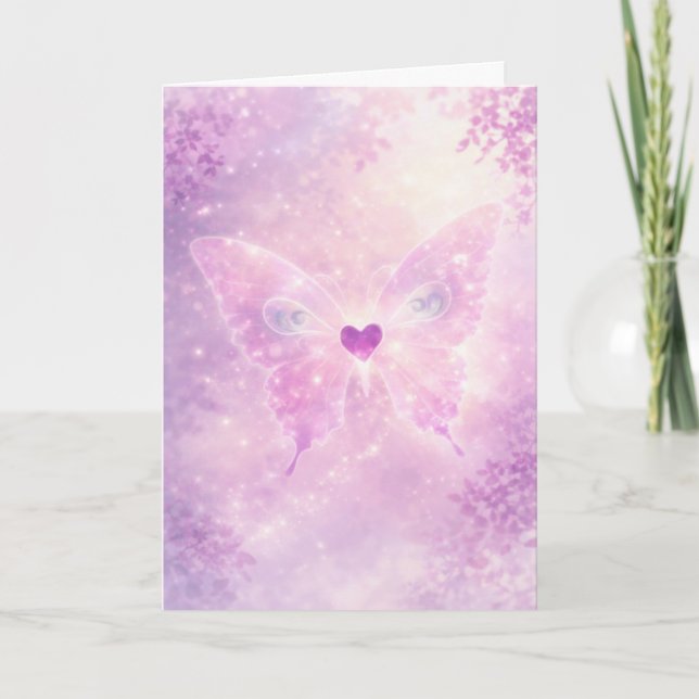 Carte de vœux Cœur Papillon Rose (Devant)