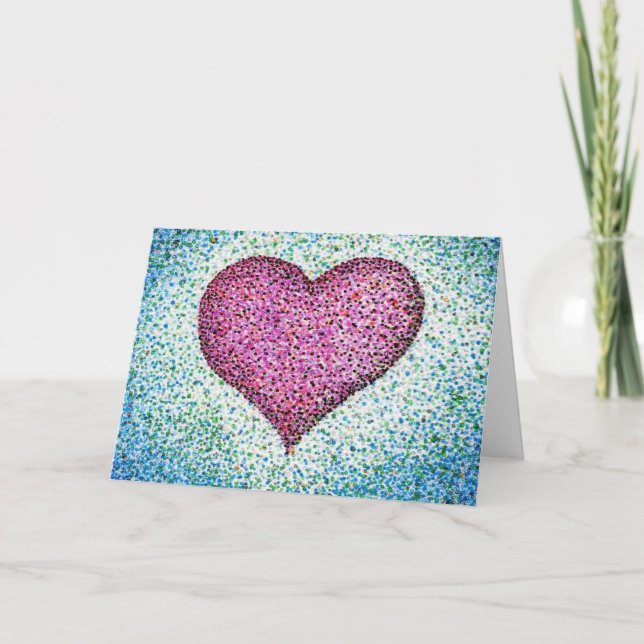 Carte de vœux cœur rose pointillisme (Devant)