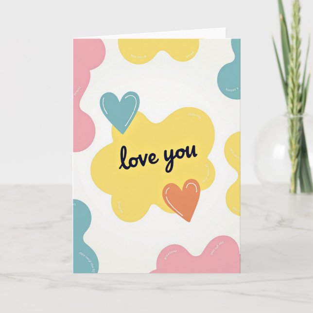 Carte de Vœux Cœurs Amour Mignon (Devant)