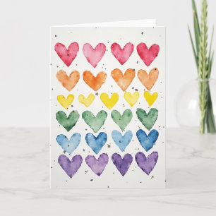 Carte de vœux Cœurs Aquarelle Arc-en-ciel