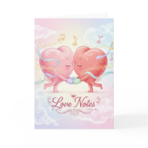 Carte de voeux - Coeurs baisants "Notes d'amour"