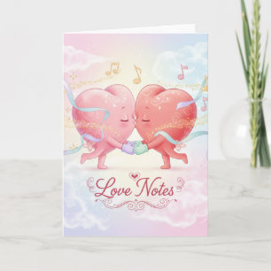 Carte de voeux - Coeurs baisants "Notes d'amour"