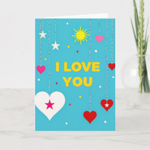 Carte de vœux cœurs bleus je t'aime