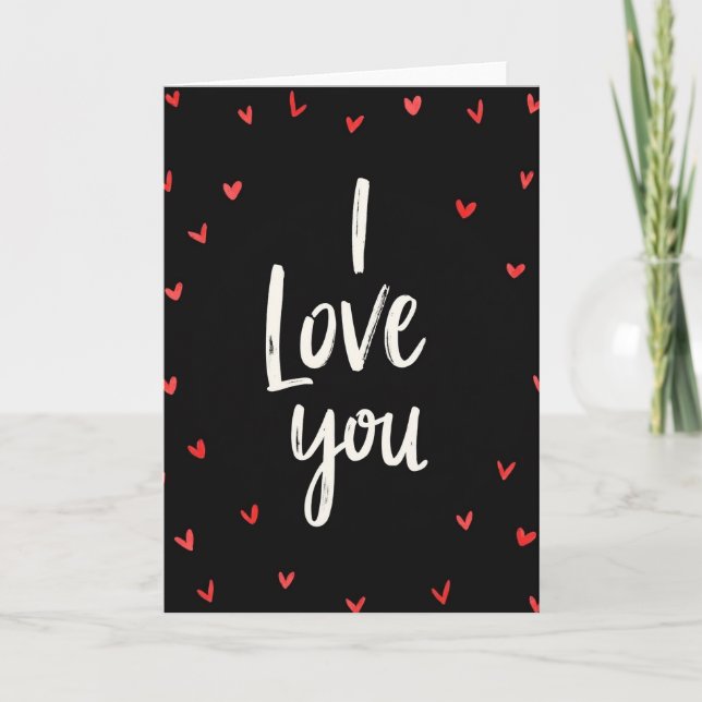 Carte de vœux Cœurs Je T'Aime Noir (Devant)