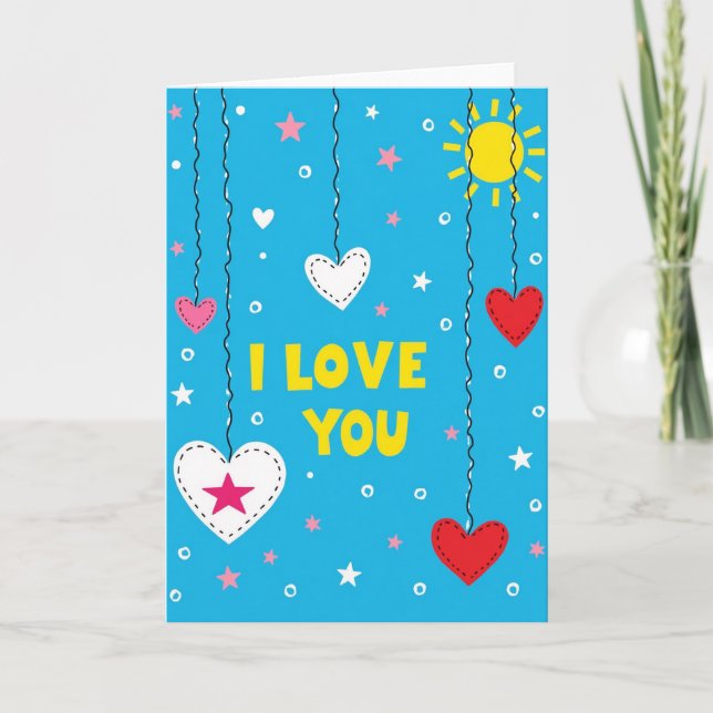 Carte de vœux coeurs mignons je t'aime (Devant)