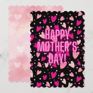Carte de vœux Cœurs Néon Rose pour la Fête des Mèr