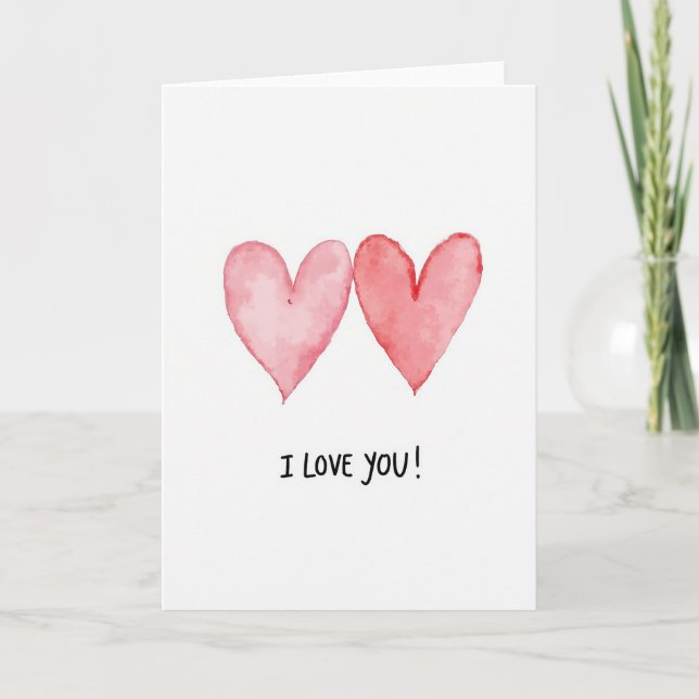 Carte de Vœux Cœurs Simple Je T'Aime (Devant)