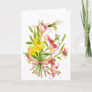 Carte de voeux Colibri de fleurs roses