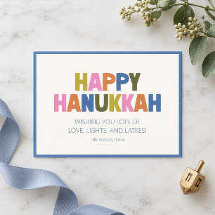 Carte de vœux colorée et moderne de Hanukkah
