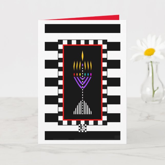 Carte de voeux colorée moderne Menorah (Petite plante)