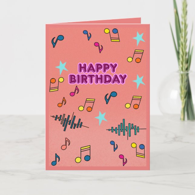 Carte de vœux colorée musicale pour anniversaire (Devant)