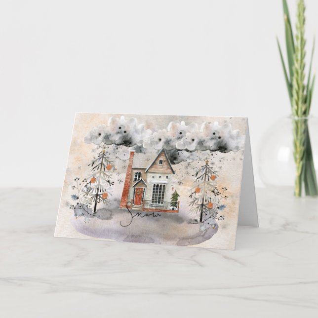 Carte de voeux confortable de Noël Neige Accueil (Devant)