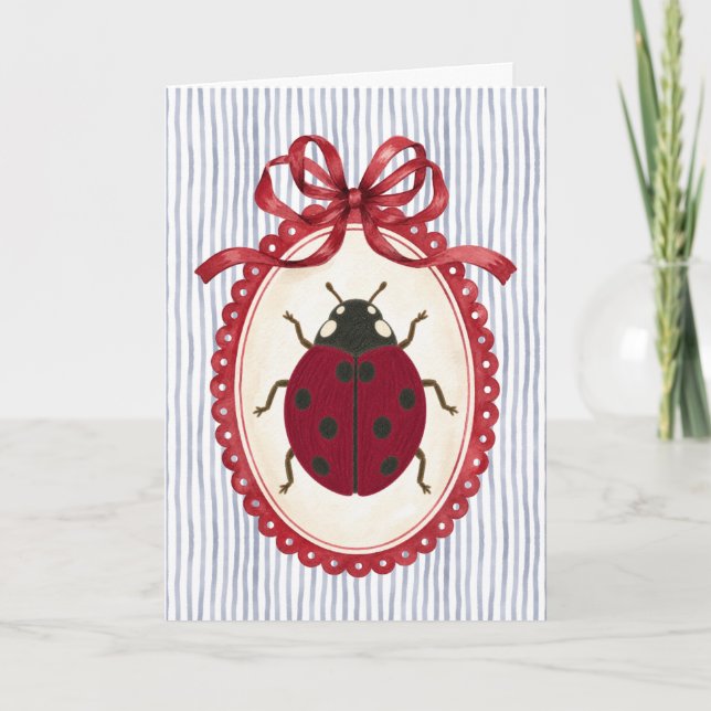 Carte de vœux Coquette Lady Bug Rouge Rayure Navy (Devant)