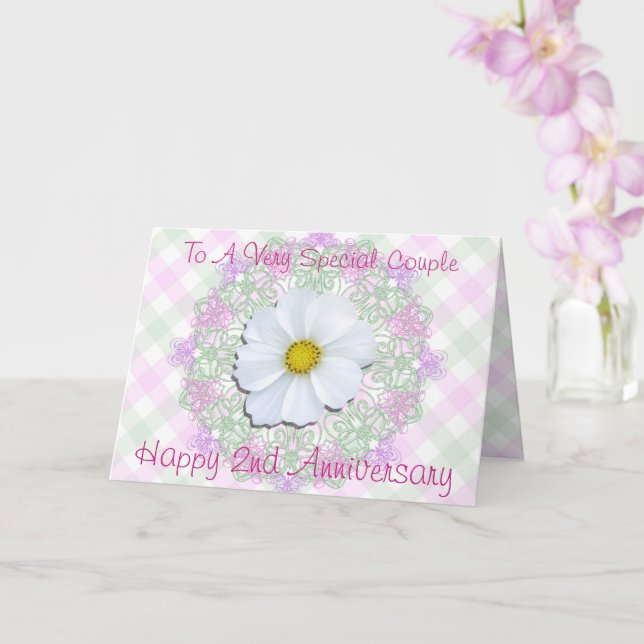 Carte de voeux - Cosmos blancs - 2e anniversaire (Orchidée)