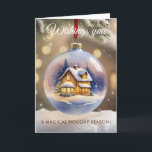 Carte de voeux Cosy Winter Bauble Christmas<br><div class="desc">Célébrez la saison avec cette carte de bauble de Noël festive avec une illustration confortable de chalet d'hiver. Personnalisez-le avec votre nom de famille pour un accueil chaleureux de vacances à partager avec vos amis et vos proches. Parfait pour répandre la chaleur et la joie des vacances.</div>