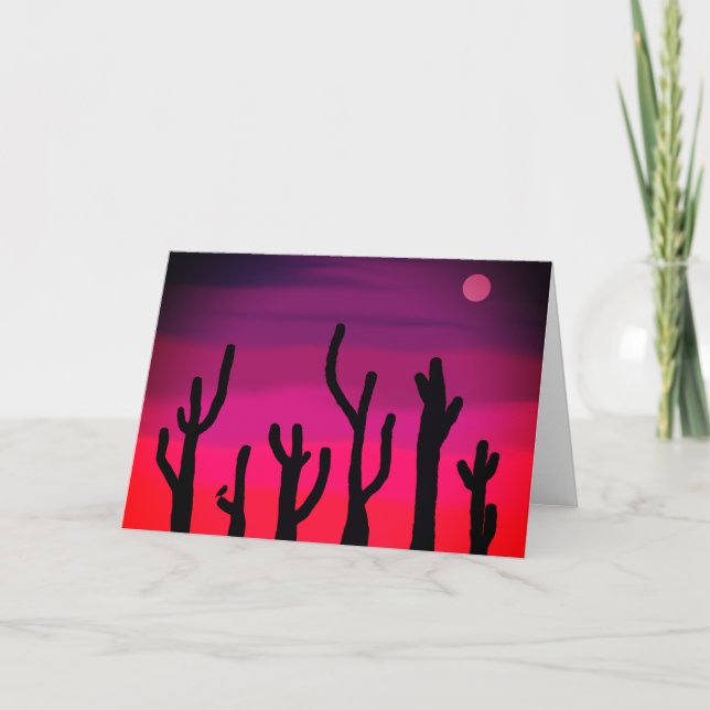 Carte de voeux Coucher de soleil Saguaro avec hibo (Devant)