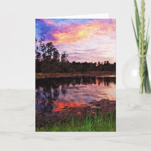 Carte de voeux - Coucher de soleil sur l'étang