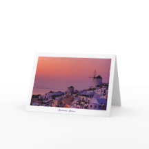 Carte de voeux - coucher du soleil de Santorini,