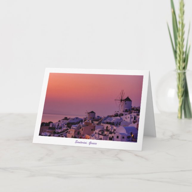 Carte de voeux - coucher du soleil de Santorini, (Devant)