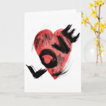 Carte de vœux coup de pinceau expressif Rouge Cœur