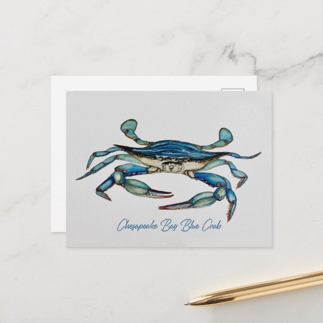 Carte de vœux Crabe bleu de la baie de Chesapeake (Devant/Arrière en situation)