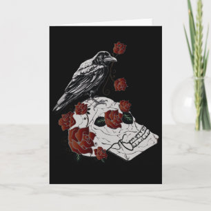 Carte de voeux crâne, corbeau et Rose vierge