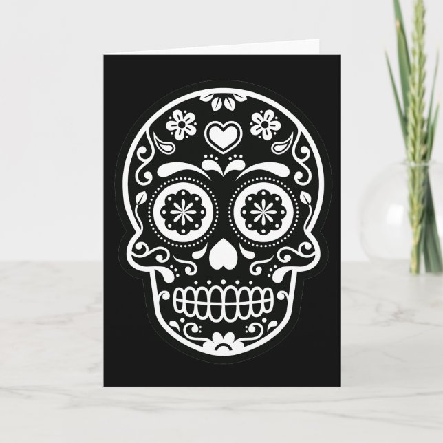 Carte de voeux crâne de sucre noir et blanc (Devant)