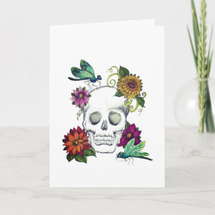 Carte de vœux Crâne et Fleurs