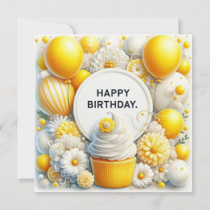 carte de vœux cupcake et ballons d'anniversaire