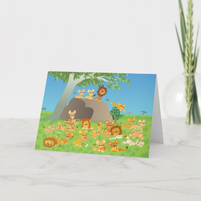 Carte de voeux Cute Cartoon Lion Family (Devant)