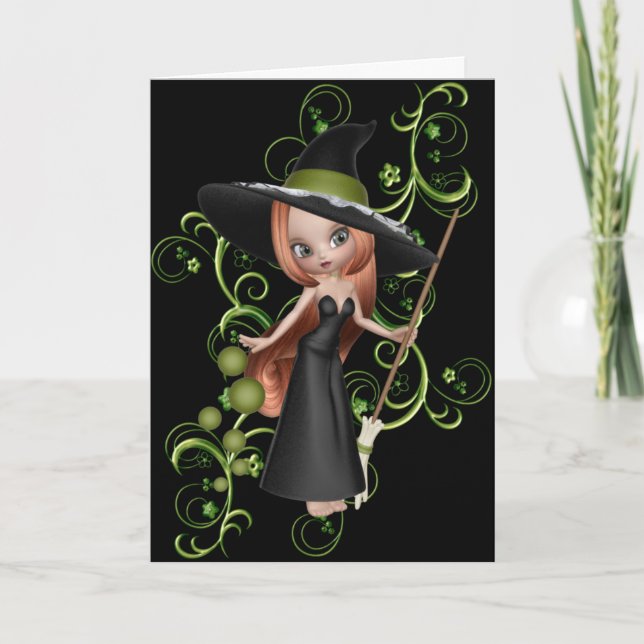 Carte de voeux Cute Little Witch 3 Halloween (Devant)