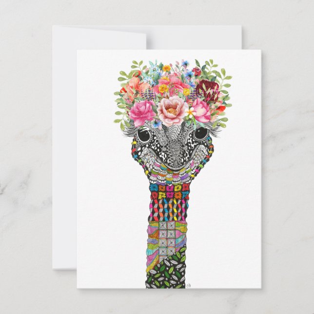 Carte de voeux Cute Ostrich Floral Crown (Devant)