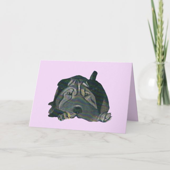 Carte de voeux Cute Pastel Black Chinese Shar-Pei (Devant)