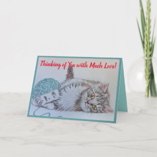 Carte de voeux Cute Tabby Chat Aqua Dessin Chat Ar