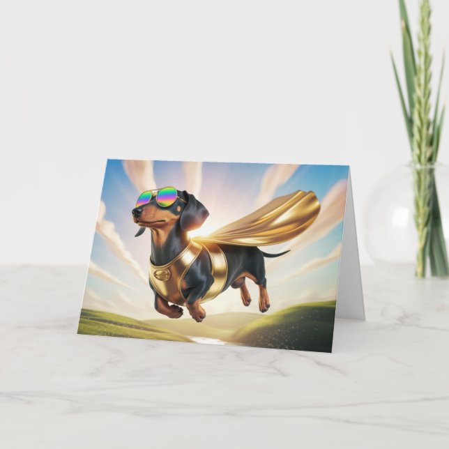 Carte de voeux Dachshund Superhero (Devant)