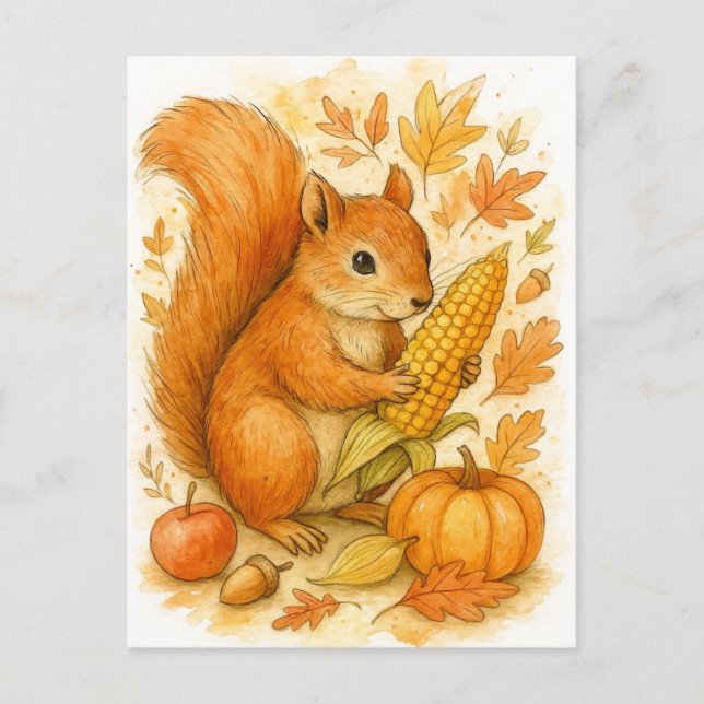 Carte de vœux d'Action de grâce écureuil d'automne (Devant)