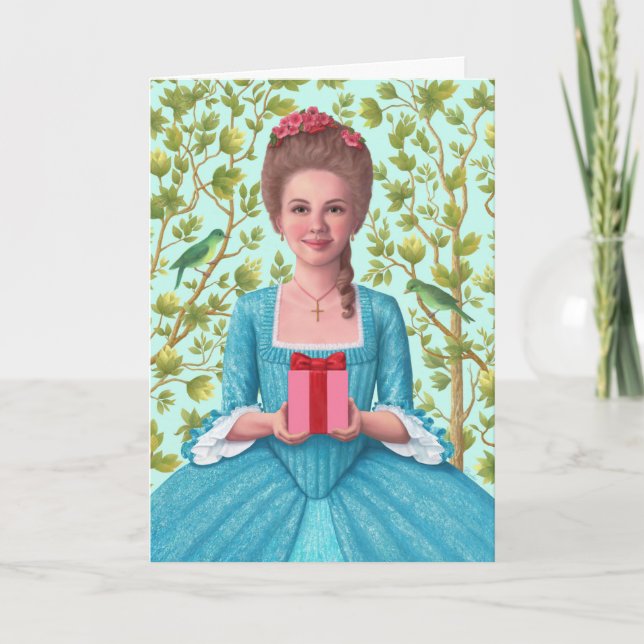 Carte de vœux "Dame du XVIIIe siècle tenant un cad (Devant)