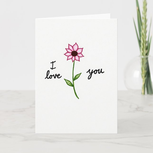 Carte de vœux d'amour à fleur rose (Devant)