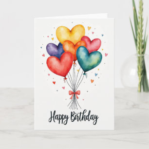 Carte de vœux d'anniversaire à cœur en aquarelle