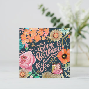 Carte de vœux d'anniversaire à fleurs peintes à la