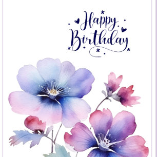 Carte de vœux d'anniversaire à fleurs violettes à