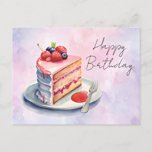 Carte de vœux d'anniversaire à gâteau en aquarelle (Devant)
