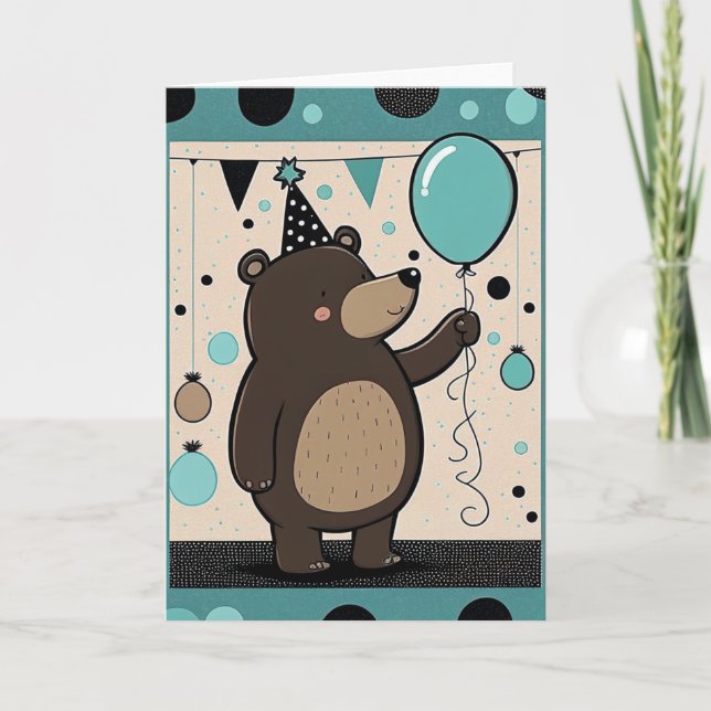 Carte de voeux d'anniversaire à l'ours mignon (Devant)