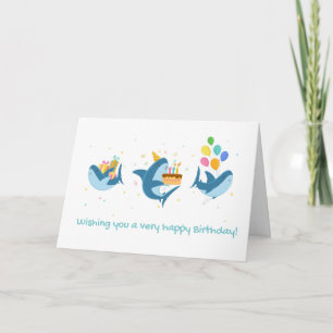 Carte de vœux d'anniversaire à thème requin Fin-Ta